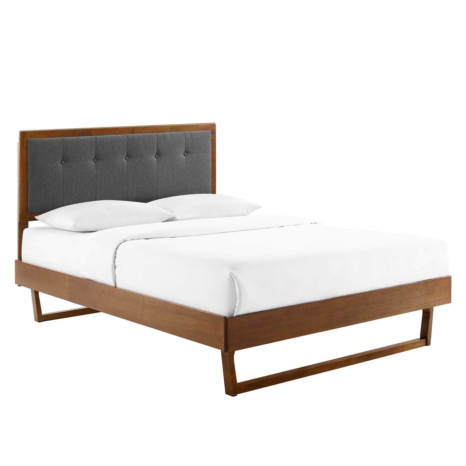 Modway Mod-6634-Wal-Cha Willow Full Wood Platform Bed With Angular Frame, Walnut Charcoal